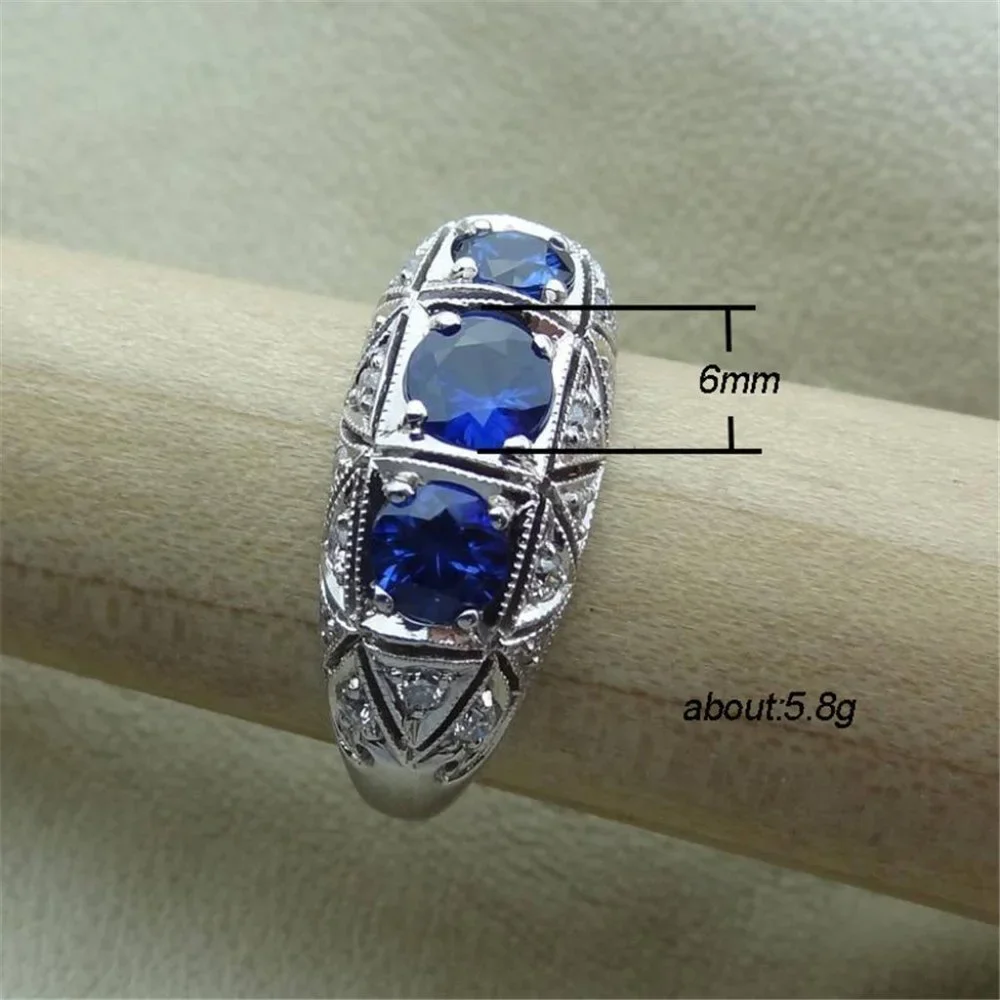 💝 Royal Blue Zircon Anillos Vintage Luxury Vintage Rings for Women, PD020 - Picture 11 of 11